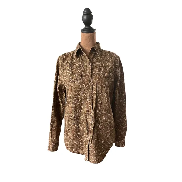 Ralph Lauren Paisley Button Down Shirt Brown Multicolor Long Sleeve Small - Image 2