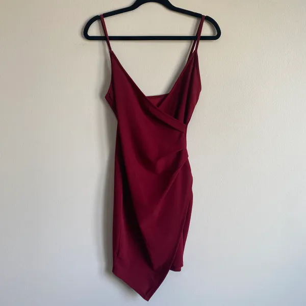 Asymmetrical Bodycon Dress Red - Image 2
