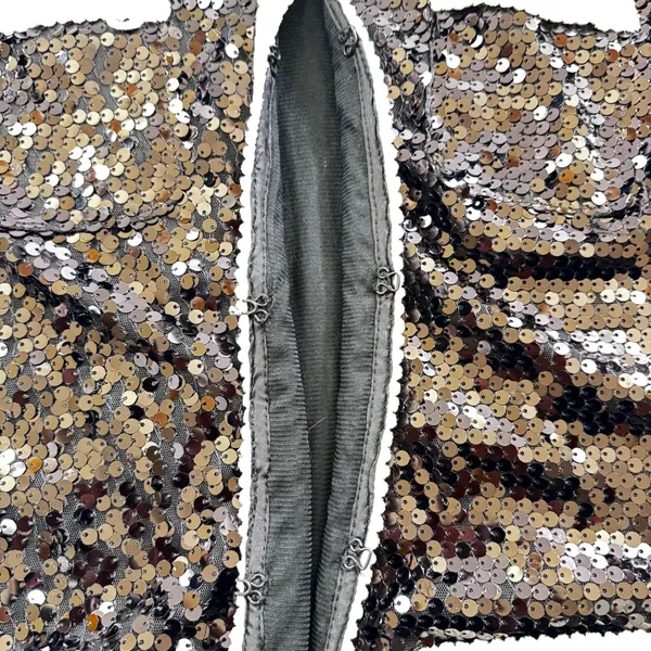 IMAN Sz M Sparkling Black Sequin‎ Embellished Jacket with White Trim 3/4 Sleev - Image 2