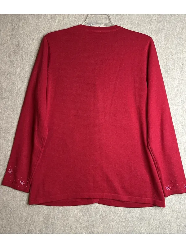 Berek Red Snowman Christmas Holiday Button Up Cardigan Sweater Womens Lg - Image 6