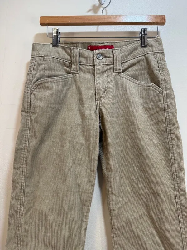 Vintage Y2K Low Slouch Corduroy's Low Rise Bootcut Flare Levi's Tan Beige Sz 0 - Image 4