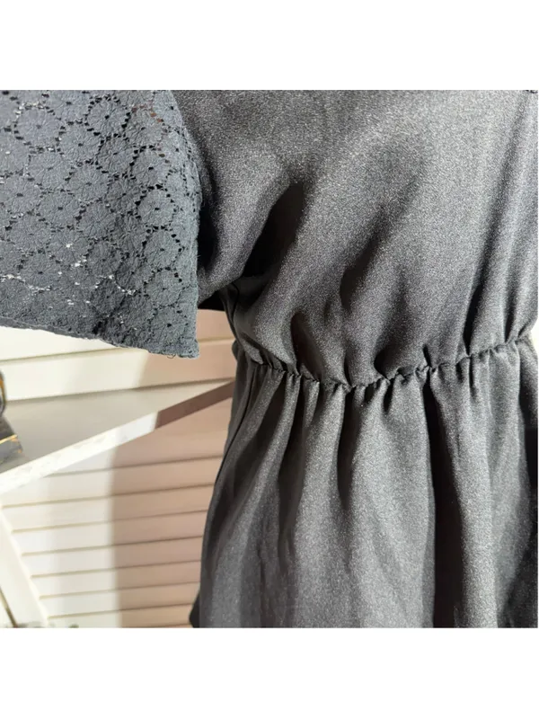 Hippie boho mini dress black sheer flutter sleeves whimsigoth punk alt grunge L - Image 9