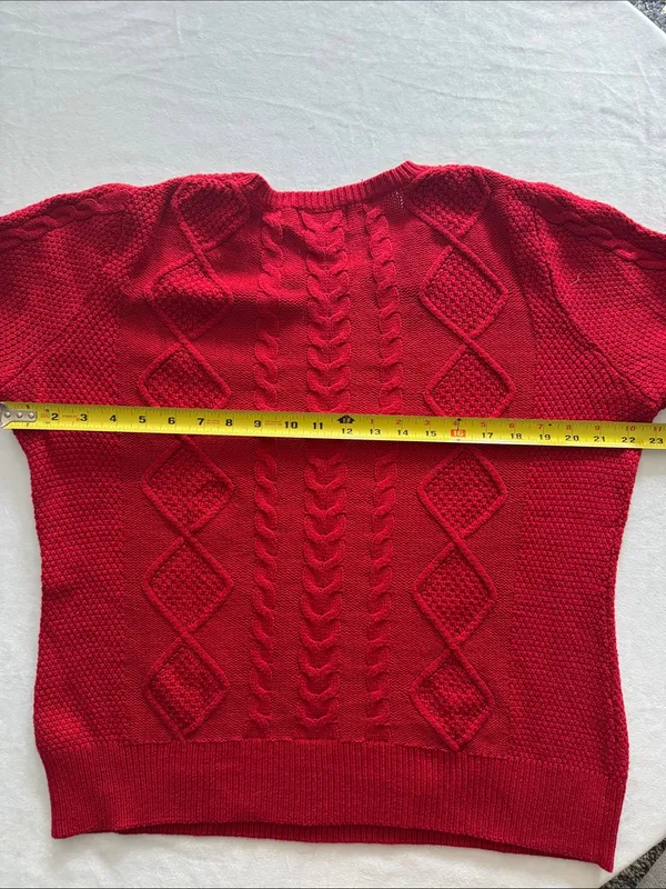 Pendleton Cashmere Cotton Blend Red Cable Knit Crewneck Sweater - Image 5