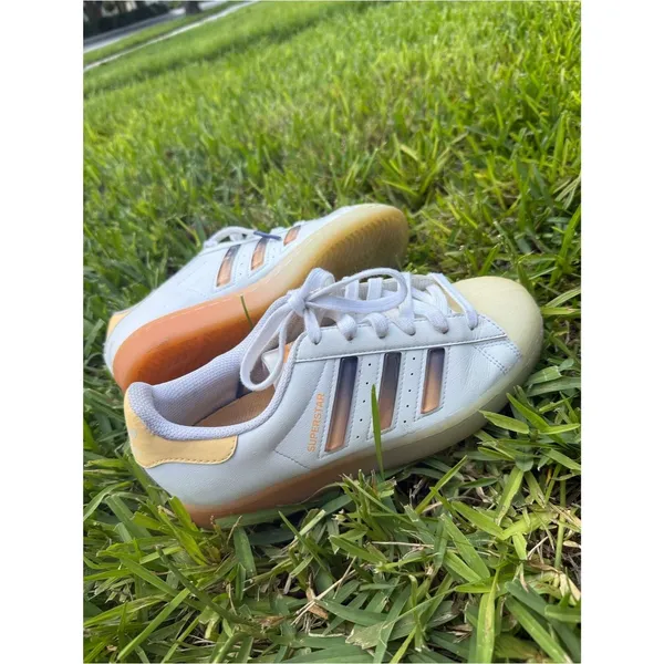 Adidas Superstar White Acid Orange Sneakers Size 6 - Image 2