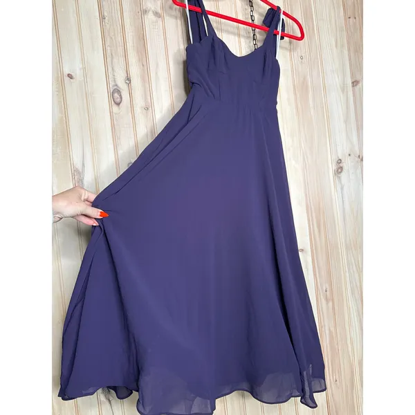 NWT Lulus Sophisticated Charisma Purple Tie-Strap A-Line Midi Dress Wedding XS - Image 4