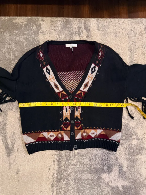 Fate Fringe Cardigan with Burgundy and Tan Accents - Image 6