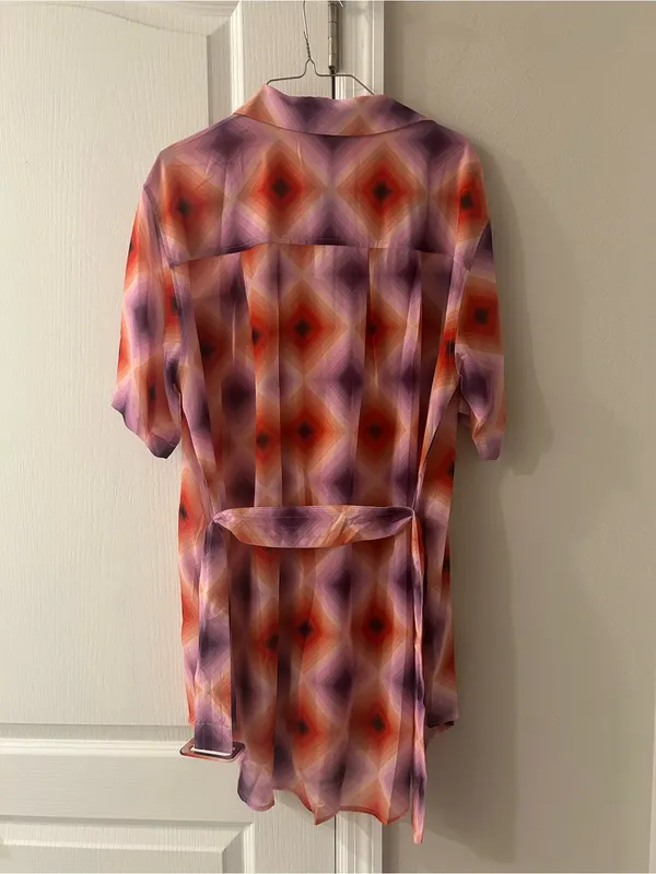 Olivaceous Geometric Short-Sleeve Button-Down Shirt Dress - Purple & Orange - Image 3
