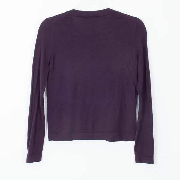 Banana Republic Merino‎ Wool Cardigan Ruffle Front Purple Fitted Sweater Size S - Image 6