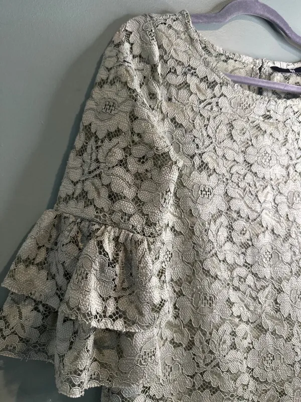 FIGS Sage Green Lace Bell Sleeve Blouse Cottagecore Boho Romantic Sheer Size M - Image 2
