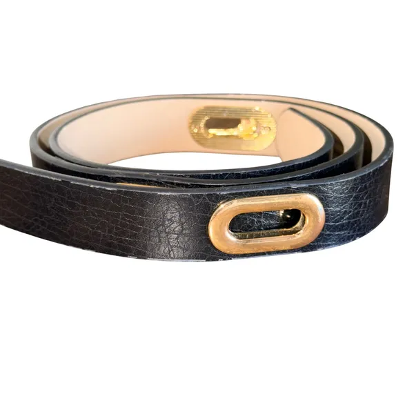 Ann Taylor Belt‎ Women M Black Grommet Textured Faux Leather Classic Timeless - Image 2