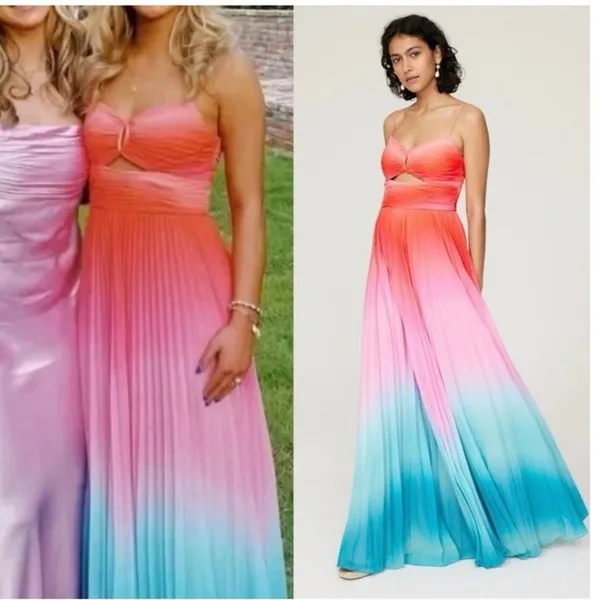 AMUR Blue Ombre Pleated A-Line Sweetheart Emmett Sunset Gown Dress Size 8 - Image 9
