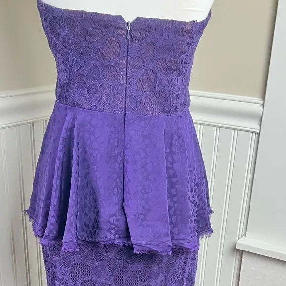 Flor et.al Purple Lace Strapless Peplum Mermaid Midi Dress Size 6 - Image 11