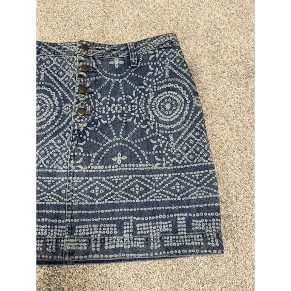 Free People School Daze Indigo Batik Denim Button Front Mini Skirt Size 8 - Image 4