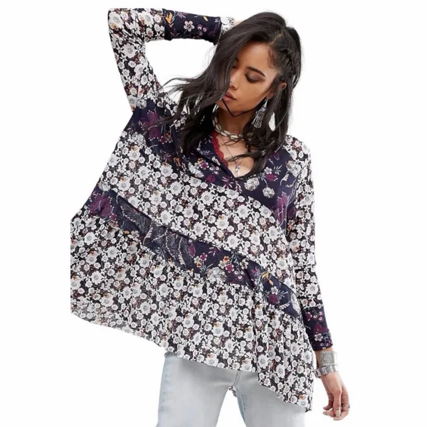 Free People Floral Semi Sheer Long Sleeve Isabella Tunic Blouse Small - Image 8