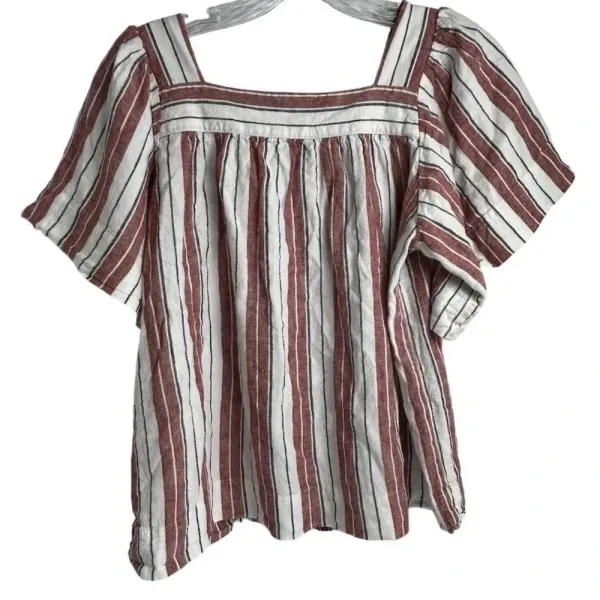 LOFT Women's XS‎ Striped Square Neck Blouse Multicolor Short Sleeve Casual - Image 7
