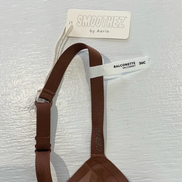 New Aerie SMOOTHEZ Mesh Unlined Underwire Balconette Bra Brown Size 36C - Image 13