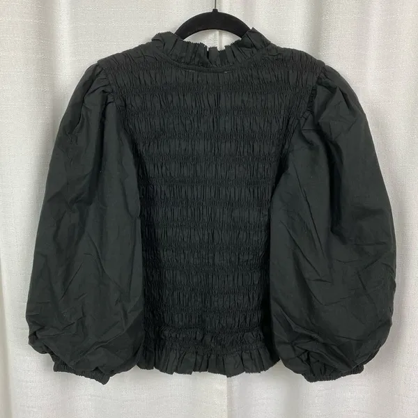 Love The Label Anthropologie Black Smocked Puff Sleeve Blouse Sz.S NWT - Image 13