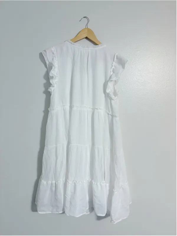 Frye Swing Boho White Flowy Mini Dress - Image 4