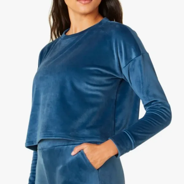 Beyond Yoga Soft Velvet Brushed Up Cropped Pullover Sweatshirt Celestial‎ Blue S - Image 2