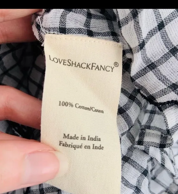 LoveShackFancy Lorelei Charcoal Floral Gingham Plaid Mini Dress Size Large - Image 10