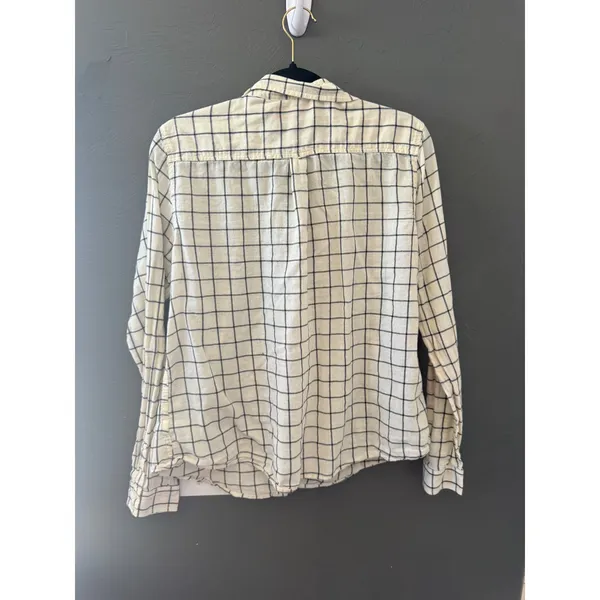 Joe‎ Fresh Womens White Navy Blue Windowpane Check Button Down Shirt Lightweight - Image 4