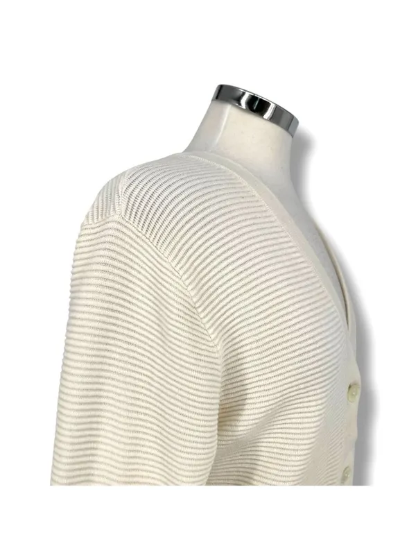 Wilfred Ribbed Knit Button-Up Cropped V-Neck Cardigan Sweater Ivory Size Medium - Image 6
