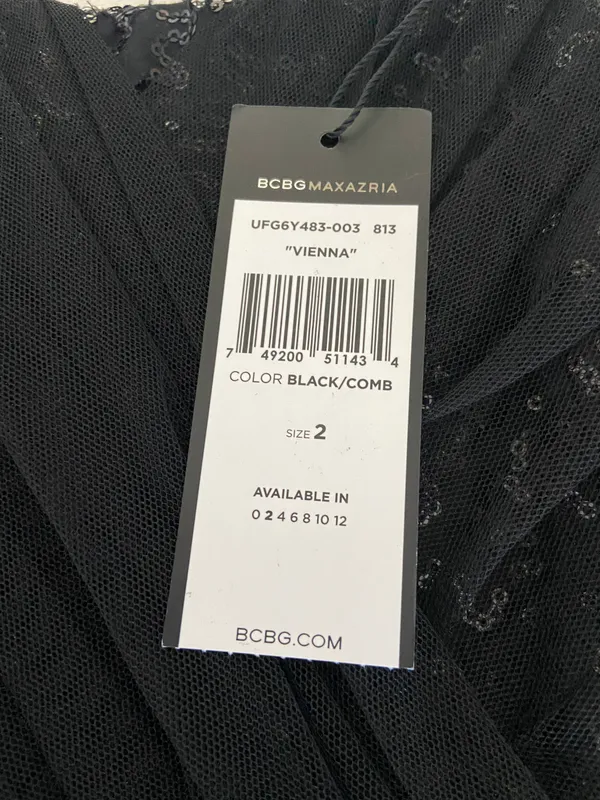 BCBGMAXAZRIA Black Sequin Strapless Dress With Tulle - Image 9