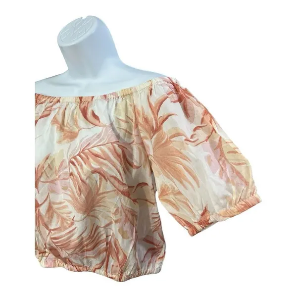 Ann Taylor Pink Floral Cropped Blouse Size S Off The Shoulder Sunny Cotton - Image 2