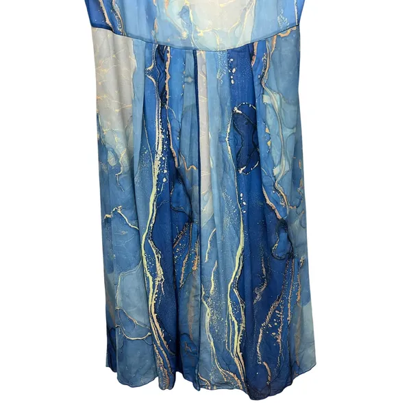 Women's Water Print Mesh Dress XL Wedding Guest Summer Party Cocktail Nautical - Image 5