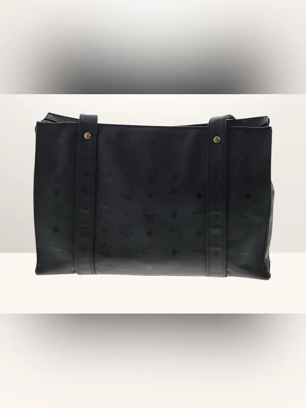 MCM Vintage Visetos Monogram Black Nylon Tote Bag gold-tone hardware - Image 2