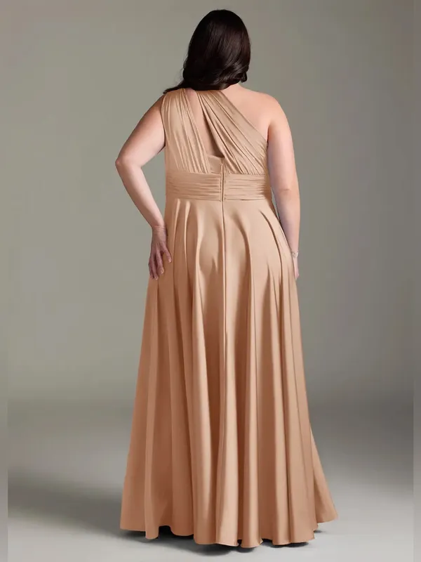 Azazie Charlize Stretch English Rose A-Line One Shoulder Stretch Satin Dress - Image 3