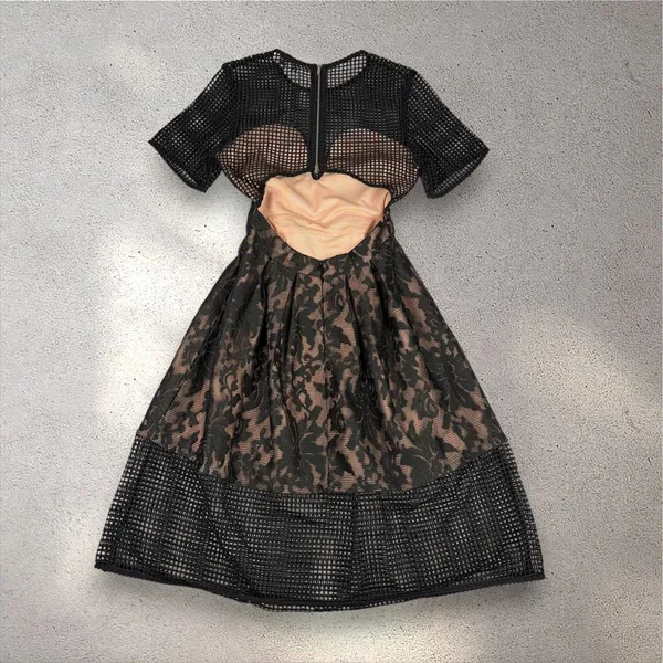 ELLIATT Velosity Midi Cocktail Dress Women's XS Black Neutral Lace Mesh Evening - Image 4