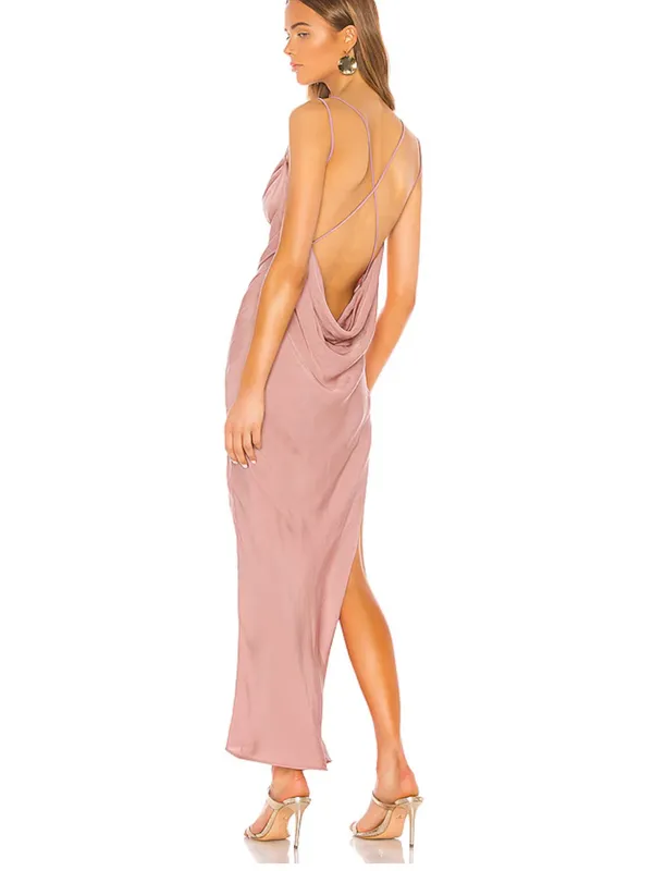 Michael Costello x Revolve Braxton Cowl Neck Slip Dress Side Slit Rose Pink Med - Image 3