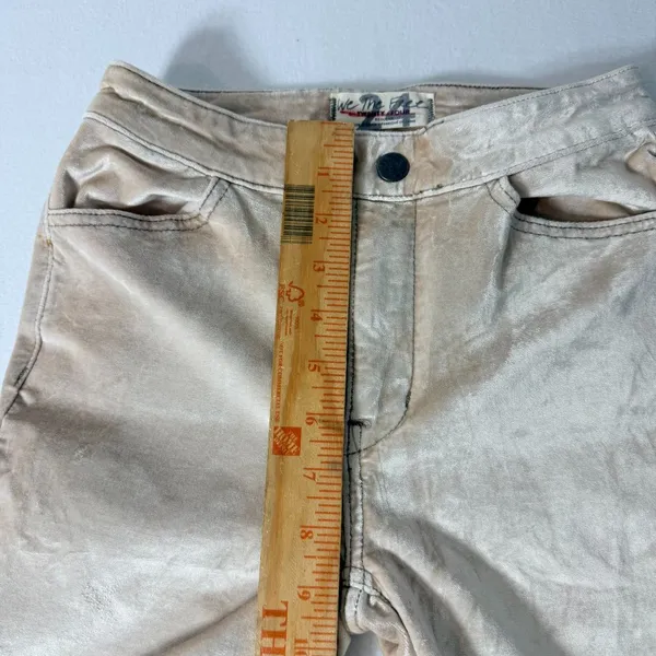 We The Free Beige Metallic Pants Size 24 Straight Leg Velvet-Like Texture - Image 11