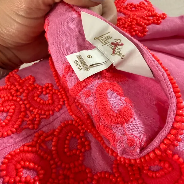 Lilly Pulitzer Pink and Red Embroidered Pajama Set - Image 4