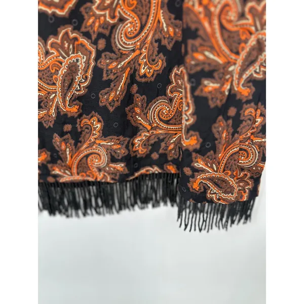 Vintage Clio Maxi Skirt 12 Black Orange Paisley Beaded Fringe Boho Y2K 90s Artsy - Image 9