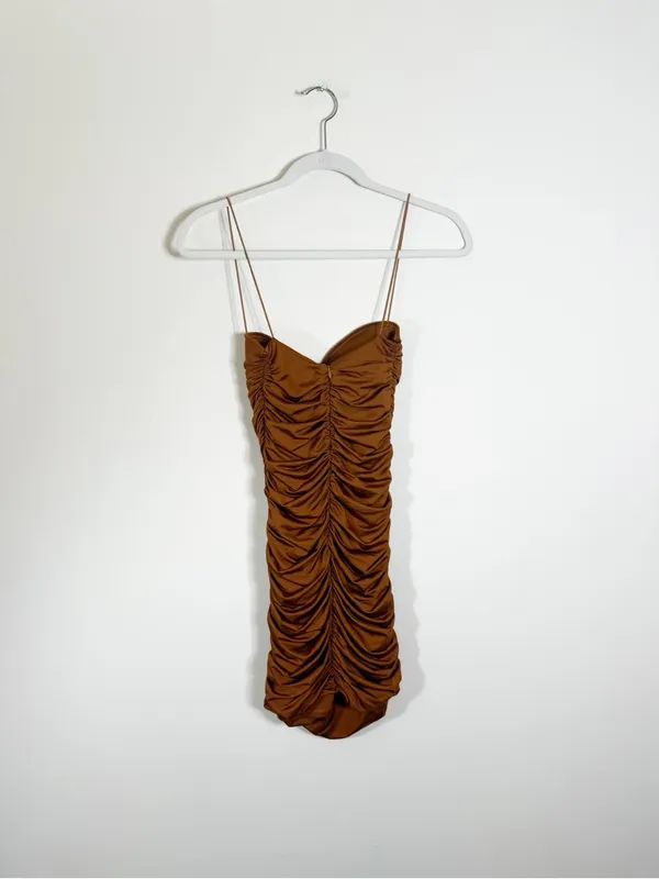 Oh Polly Sweet Talker Ruched Mini Dress Chocolate Brown Size 4 - Image 3