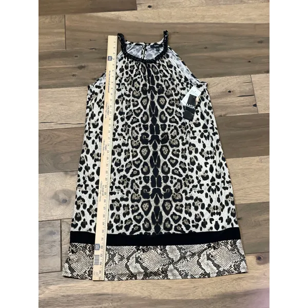 MSK Cream Animal Print Halter Shift Dress Chain Detail Size L New With Tag - Image 6