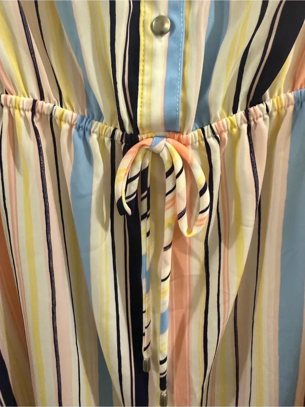 BeBop Pastel Multi-Striped Sleeveless Dress - Navy, Peach, Yellow, Blue, White - Image 5