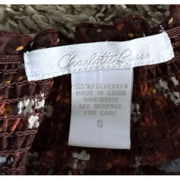 VTG Charlotte Russe Women's Boho Brown Print Sheer‎ Quarter Sleeve Dress Size S - Image 2