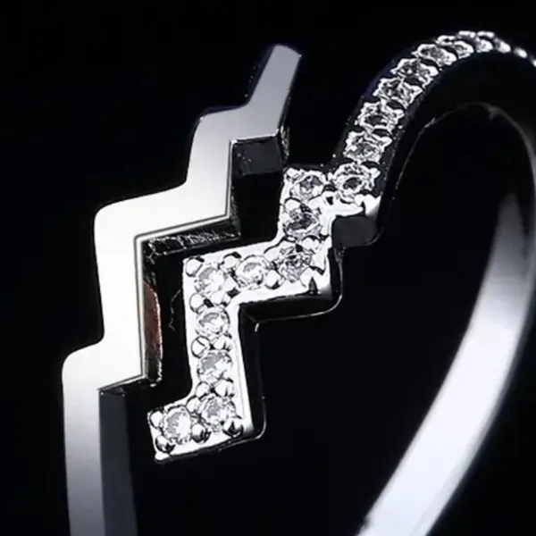 Double layer Wave Cubic Zirconia Pave Stacking Ring Sterling Silver Statement - Image 2
