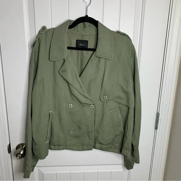 Rails linen blend double breasted green military utility jacket size large‎ - Image 7