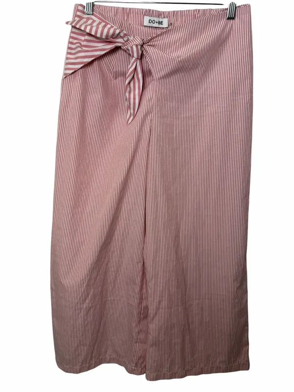 DO+BE Coastal Grandma Pink Striped Wide Leg Cropped Tie Front Pants L - Image 2