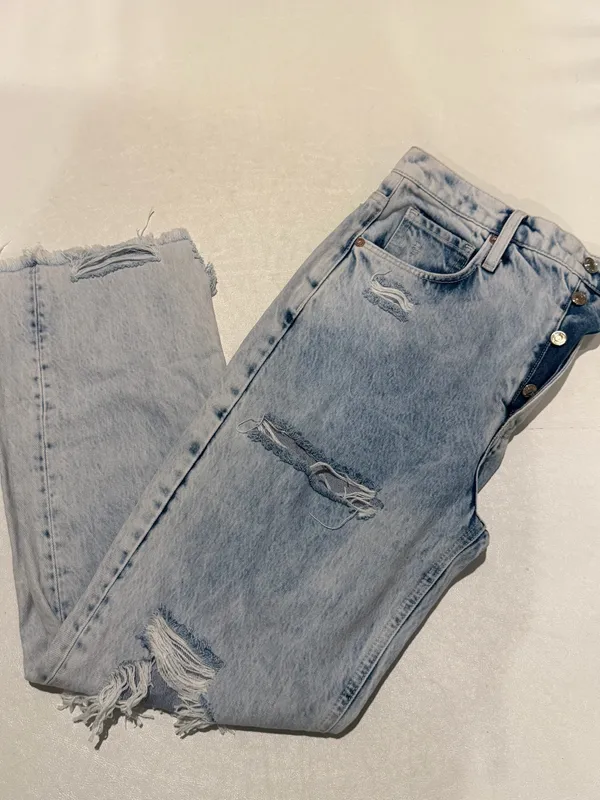 We The Free People 28 Jeans Tapered Baggy Boyfriend Purple Rock Distressed NWT - Image 2