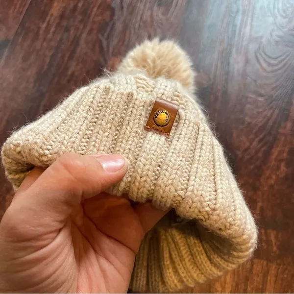 Frye and Co. Cable Knit Pom Beanie in Oatmeal - Image 3