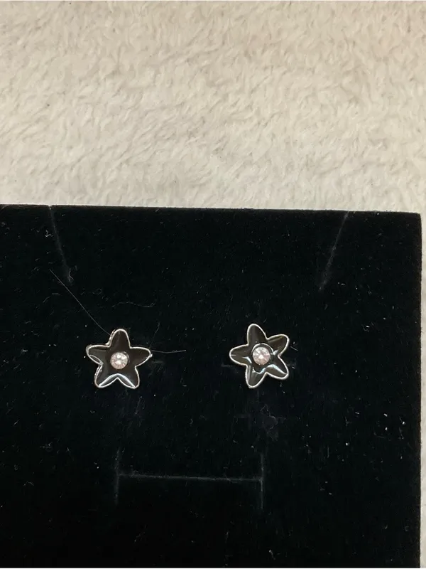 Silver Starflower Stud Earrings with Clear Crystal Center - Image 2