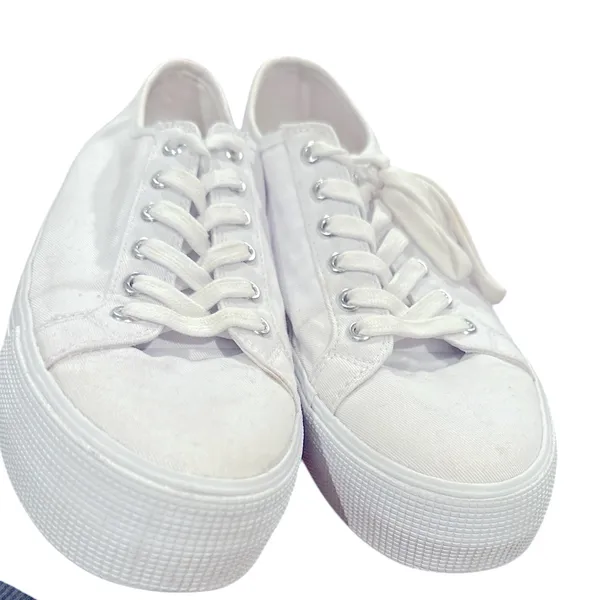 BODEN RAINBOW STRIPE BACK White Canvas PLATFORM Sneakers 40 - Image 7