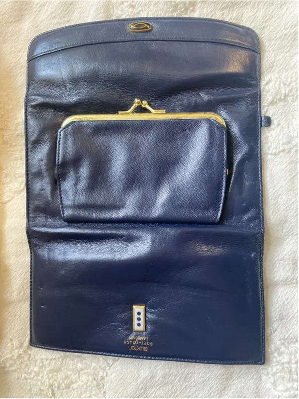 Buxton Vintage Navy Blue Lambskin Leather Wallet Clutch Organizer Kisslock Purse - Image 5