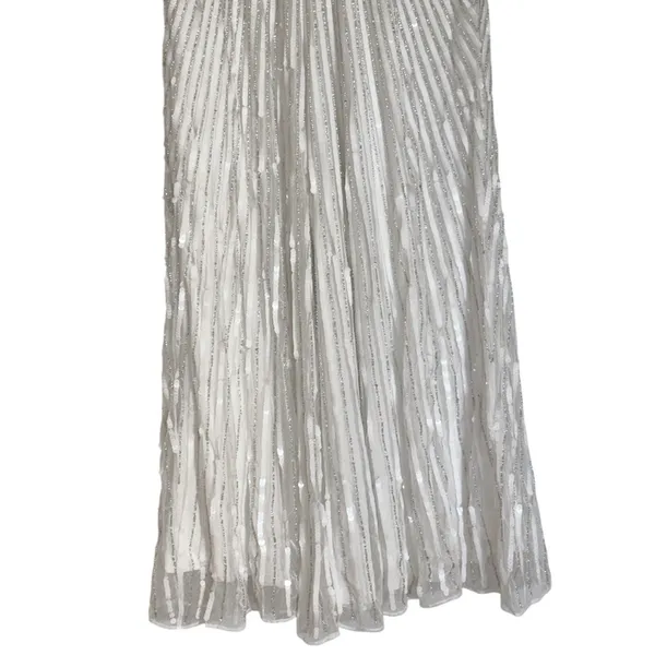 Mac Duggal 10817 Pearl White Beaded Art Deco Full Length Gown Dress Women’s US 4 - Image 8
