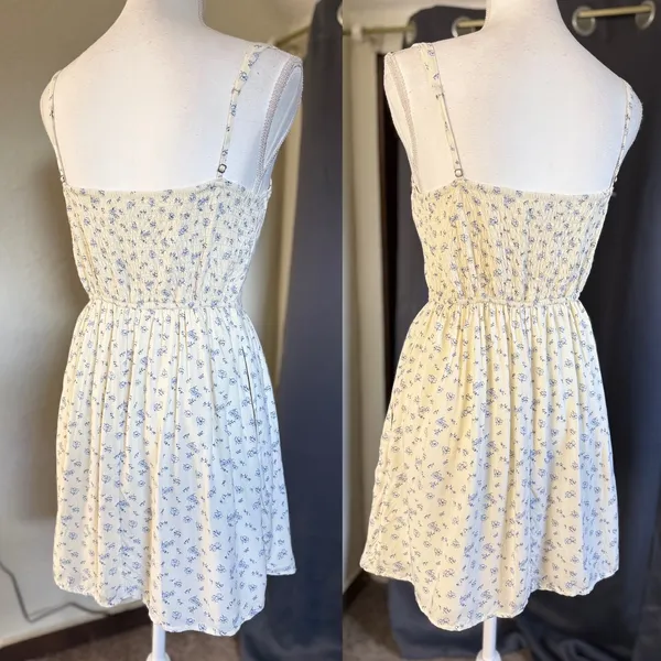 Abercrombie & Fitch Cream and Blue Floral Bustier Mini Dress Womens Small - Image 9